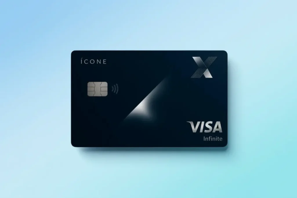 Cartão Caixa Ícone Visa Infinite sobre fundo azul claro com design premium e minimalista em 2026