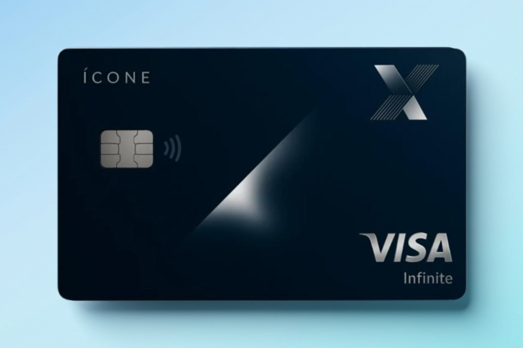 Cartão Caixa Ícone Visa Infinite sobre fundo azul claro com design premium e minimalista em 2026
