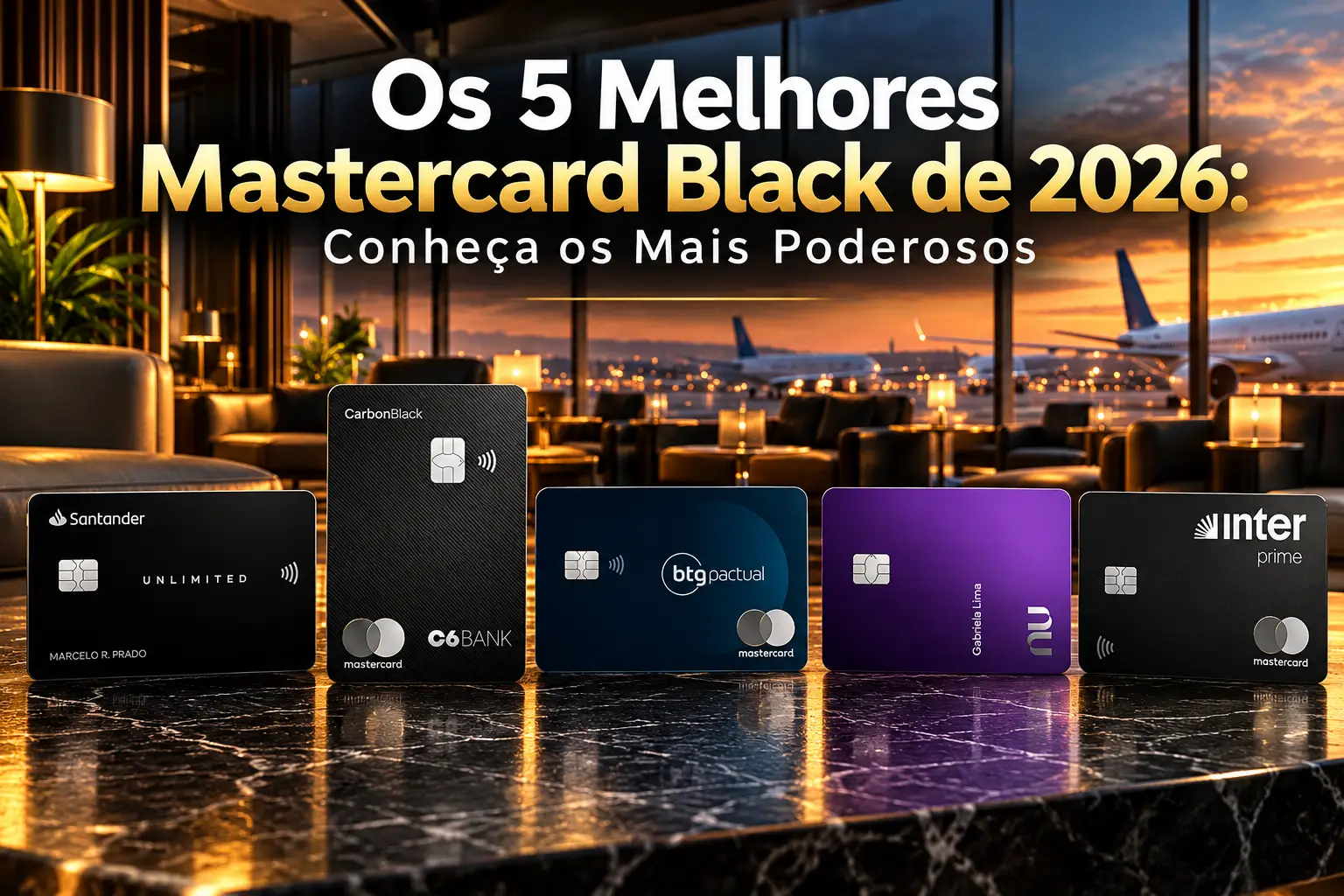 Os 5 Melhores Mastercard Black de 2026: Santander Unlimited, C6 Carbon, BTG Pactual, Nubank Ultravioleta e Inter Prime