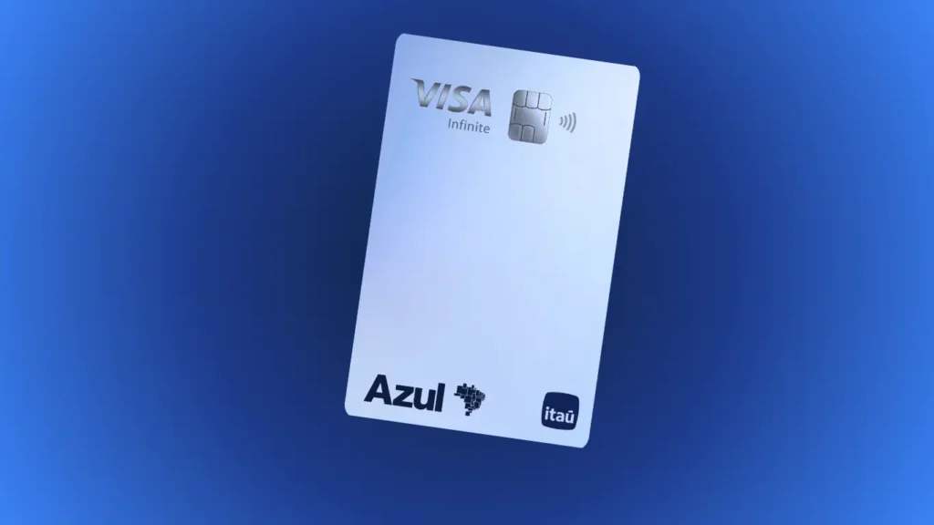 Cartão Azul Itaú Visa Infinite 2026 com fundo azul premium e design moderno