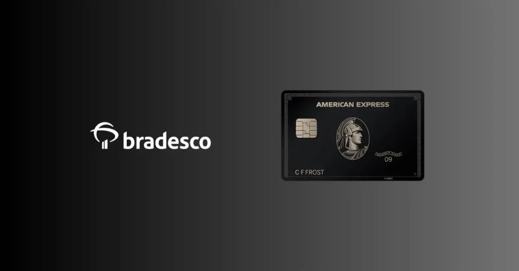 Cartão Bradesco American Express Centurion Black Card com fundo escuro e logo do Bradesco em destaque