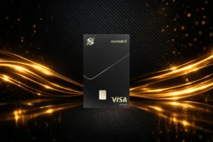 Cartão Ourocard Visa Infinite do Banco do Brasil com fundo premium preto e dourado, destacando benefícios, pontos Livelo, salas VIP e vantagens para clientes de alta renda em 2026.