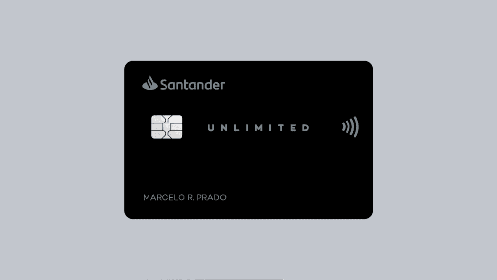 Cartão Santander Unlimited Mastercard Black 2026 com salas VIP ilimitadas e até 4 pontos por dólar