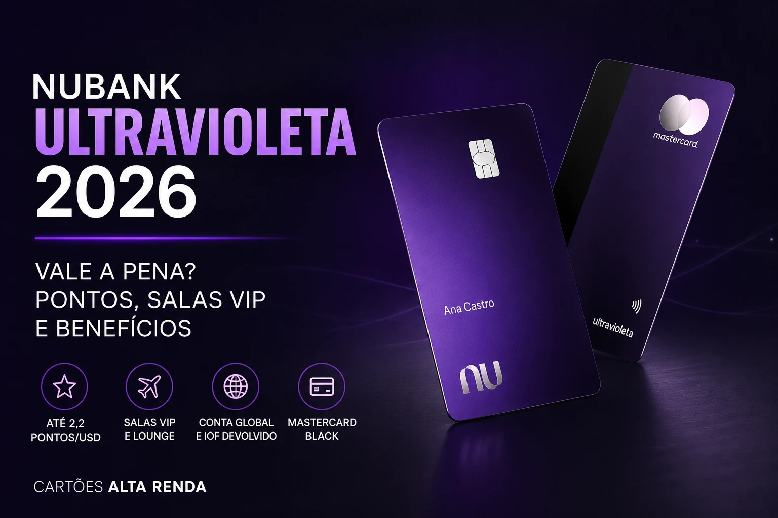 Nubank Ultravioleta 2026 com pontos, salas VIP, Conta Global e benefícios Mastercard Black