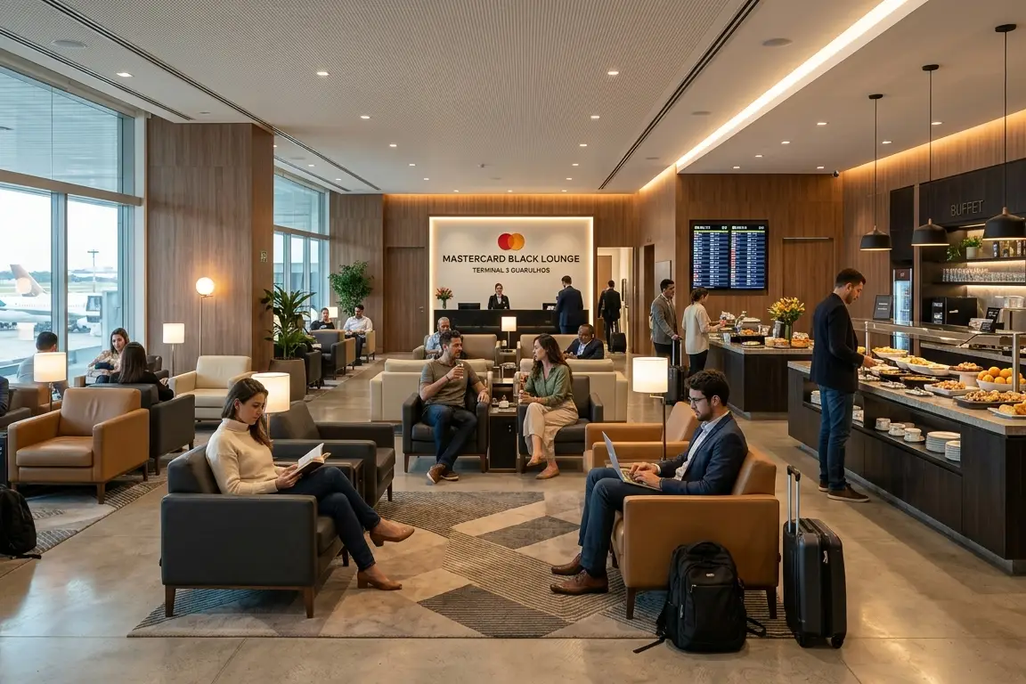 Sala VIP Mastercard Black no Aeroporto de Guarulhos com acesso LoungeKey em 2026