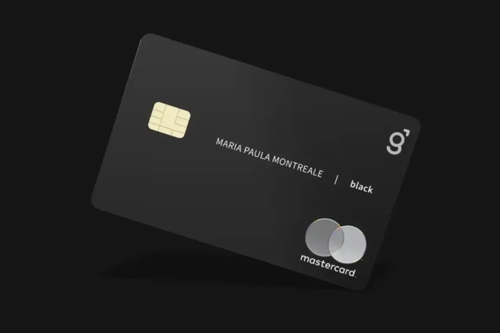 Cartão Genial Mastercard Black em fundo preto premium com design minimalista e visual sofisticado para clientes de alta renda.