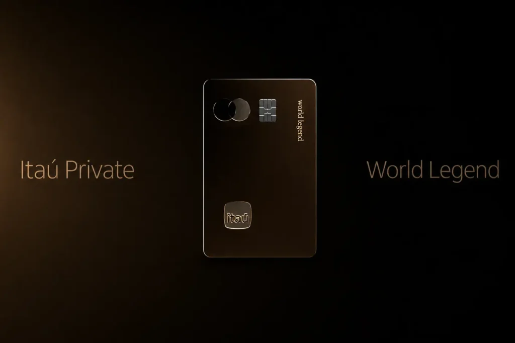 Cartão Itaú Private World Legend Mastercard ultra premium com design sofisticado em fundo preto