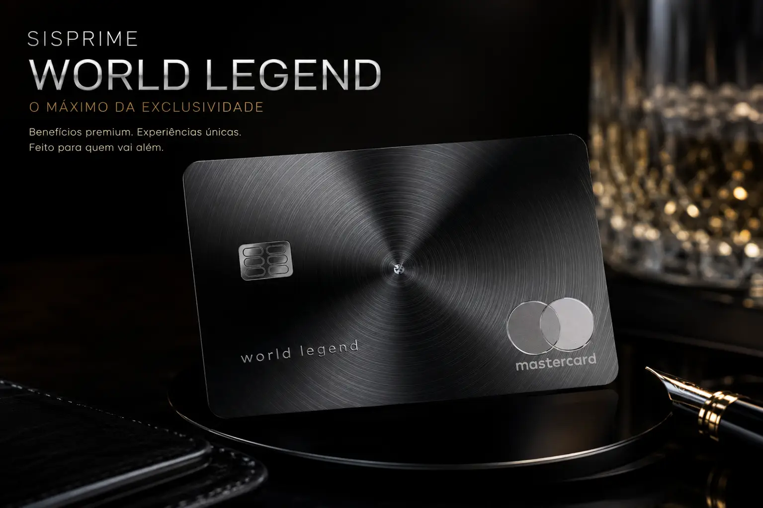 Cartão Sisprime World Legend Mastercard 2026 em destaque com design metálico preto, benefícios premium, salas VIP e alta pontuação.