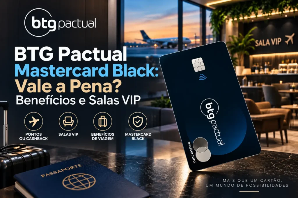 BTG Pactual Mastercard Black com benefícios, pontos ou cashback e acesso a salas VIP em 2026