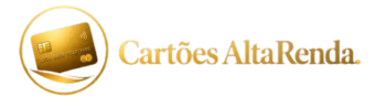 Logo Cartões Alta Renda com cartão de crédito dourado premium sobre fundo azul.