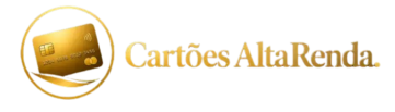 Logo Cartões Alta Renda com cartão de crédito dourado premium sobre fundo azul.