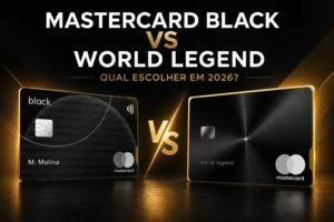 Cartão Mastercard Black versus World Legend Mastercard em comparação de benefícios, salas VIP e pontuação em 2026.