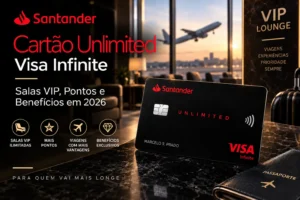 Cartão Santander Unlimited Visa Infinite com salas VIP, pontos e benefícios para viagens em 2026