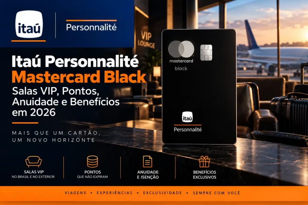Itaú Personnalité Mastercard Black com salas VIP, pontos, anuidade e benefícios em 2026