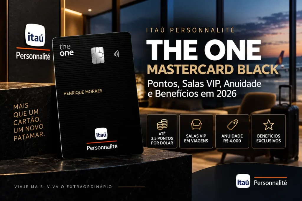 Itaú Personnalité The One Mastercard Black com pontos, salas VIP, anuidade e benefícios em 2026