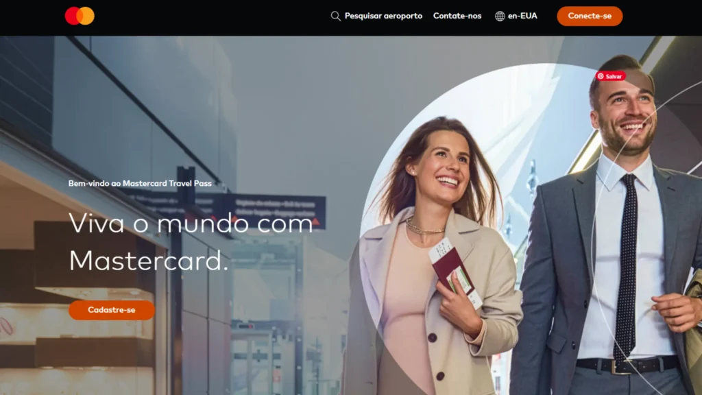 Página inicial do Mastercard Travel Pass, plataforma oficial para acesso a salas VIP, restaurantes parceiros e benefícios de viagem para cartões Mastercard Black em 2026.