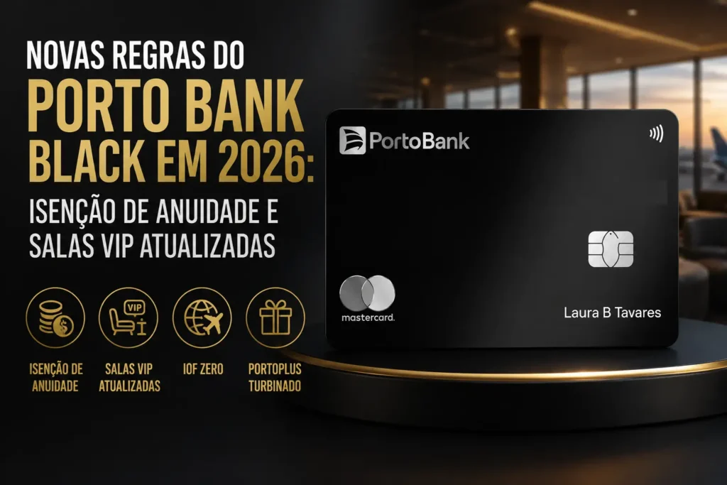 Novas regras do Porto Bank Mastercard Black em 2026 com destaque para mudanças na anuidade, salas VIP, IOF Zero e programa PortoPlus.