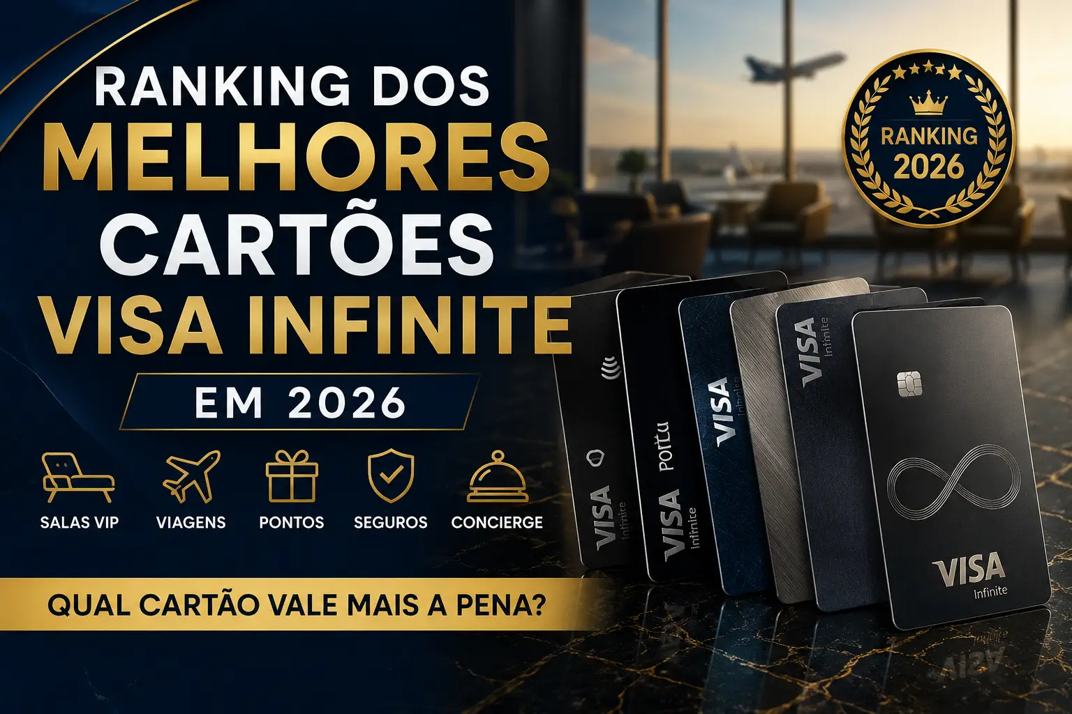 Ranking dos Melhores Cartões Visa Infinite em 2026 com os principais cartões premium do Brasil, incluindo BRB DUX, Bradesco Aeternum, BB Altus, Santander Unlimited, Sicredi, Ourocard, Nomad Explorer, XP e Porto Bank Visa Infinite.