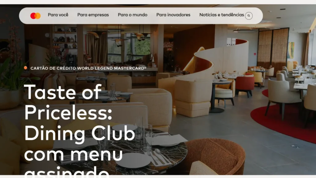 Restaurante Taste of Priceless Dining Club exclusivo para clientes Mastercard World Legend em 2026.