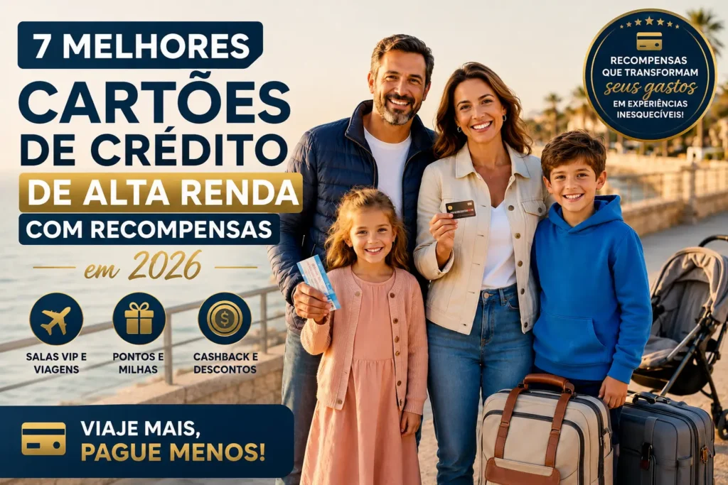 7 melhores cartões de crédito de alta renda com recompensas em 2026, pontos, milhas, cashback e salas VIP