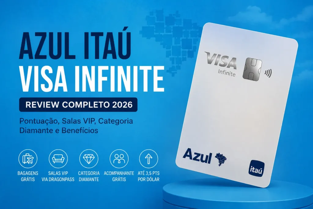 Azul Itaú Visa Infinite com benefícios, pontuação, salas VIP e categoria Diamante em 2026