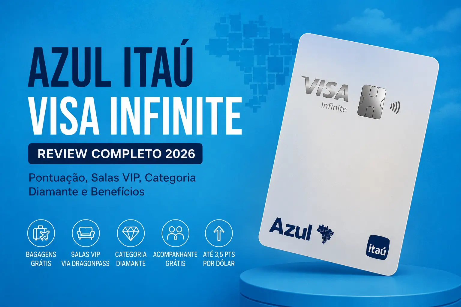 Azul Itaú Visa Infinite com benefícios, pontuação, salas VIP e categoria Diamante em 2026