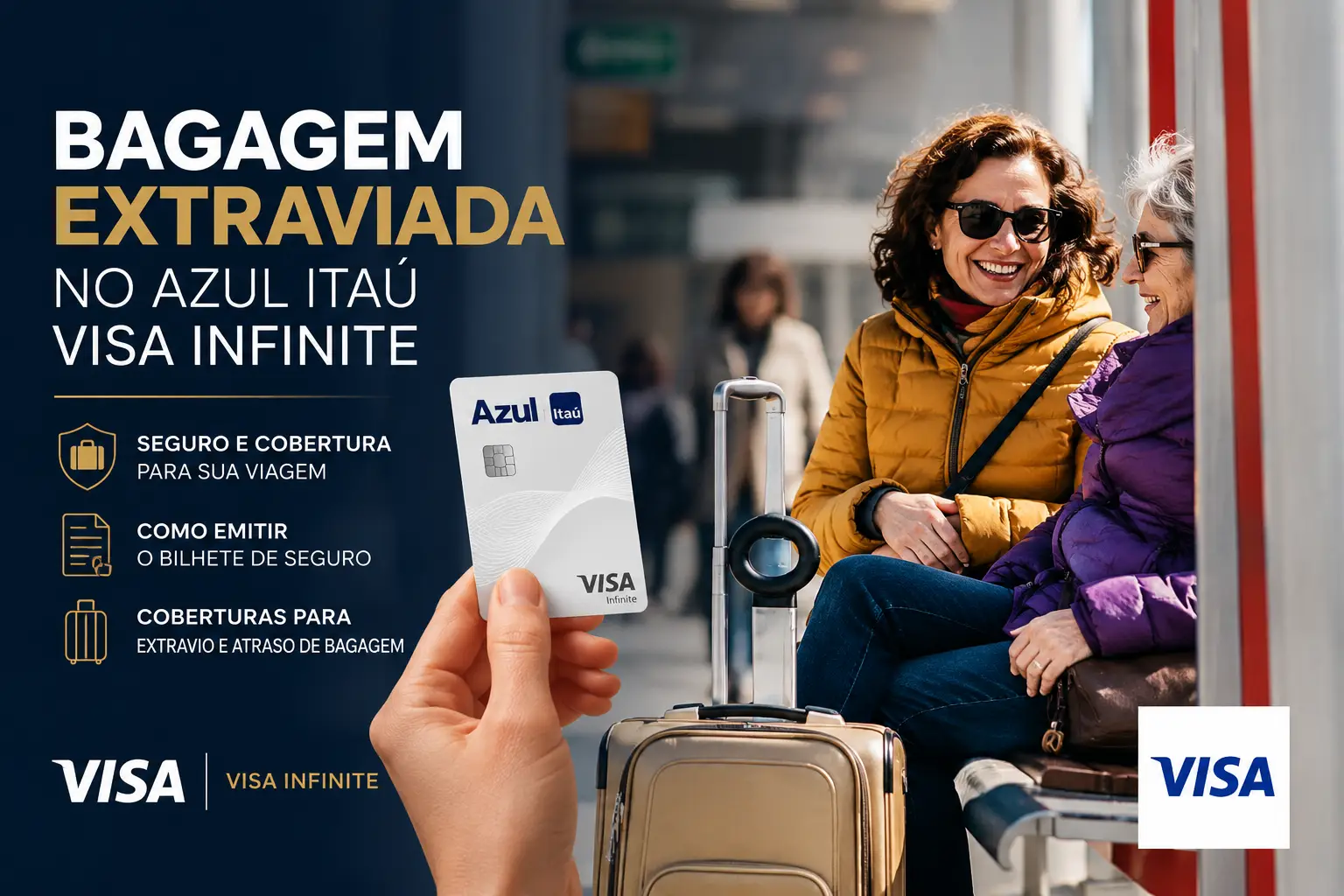 Bagagem extraviada no Azul Itaú Visa Infinite com seguro, cobertura e emissão do Bilhete de Seguro Viagem.