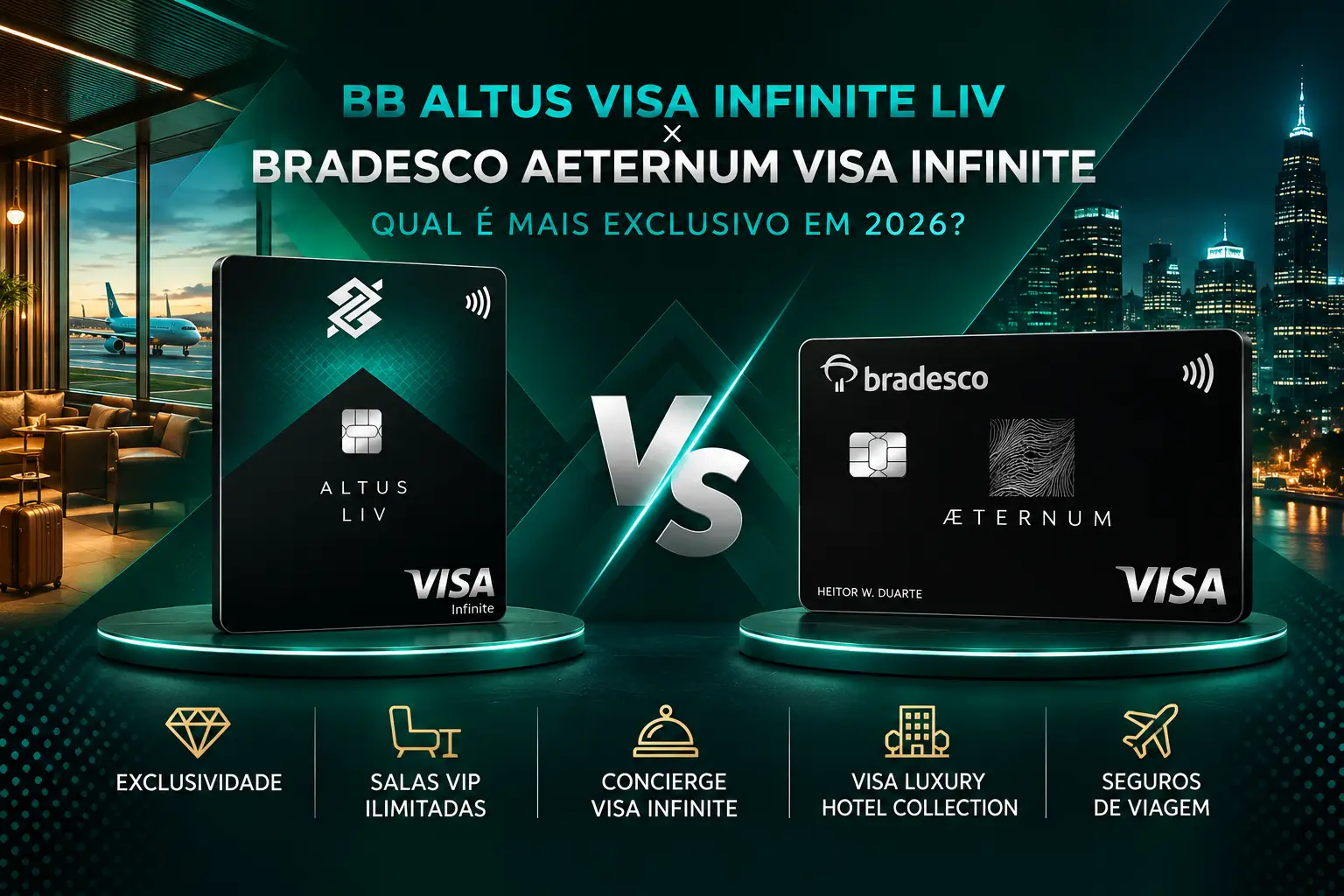 BB Altus Visa Infinite Liv vs Bradesco Aeternum Visa Infinite em comparativo de exclusividade em 2026