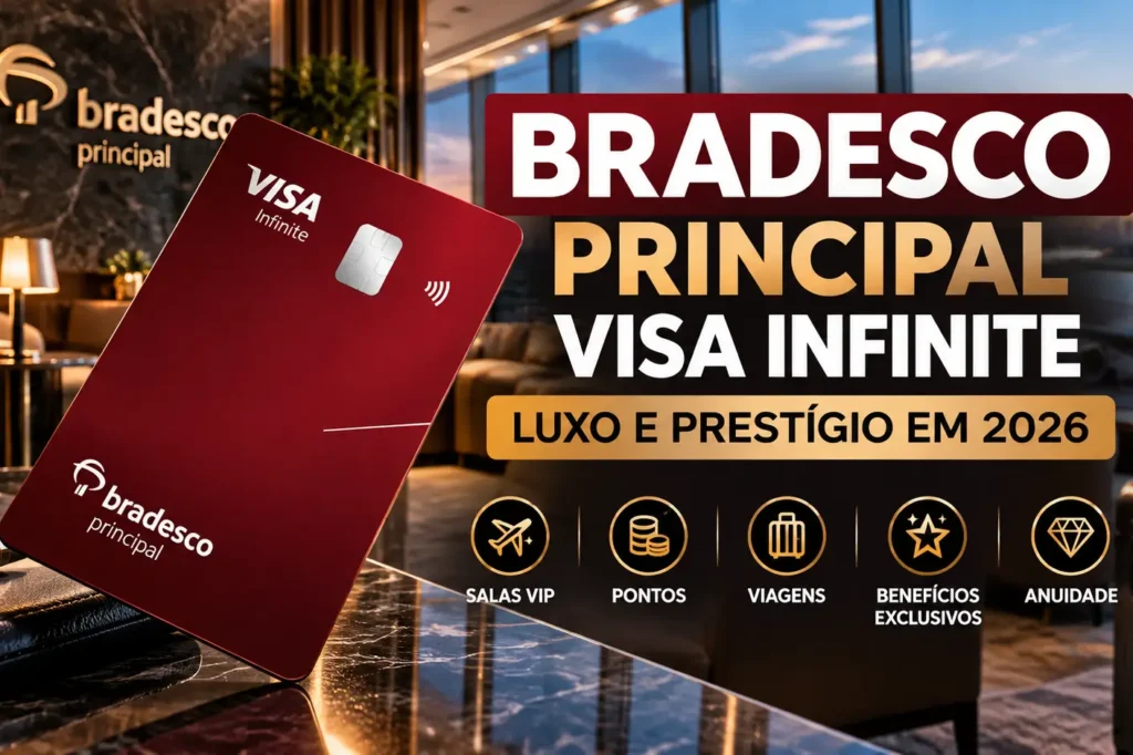 Bradesco Principal Visa Infinite em 2026 com benefícios premium, salas VIP, pontos, viagens e anuidade.