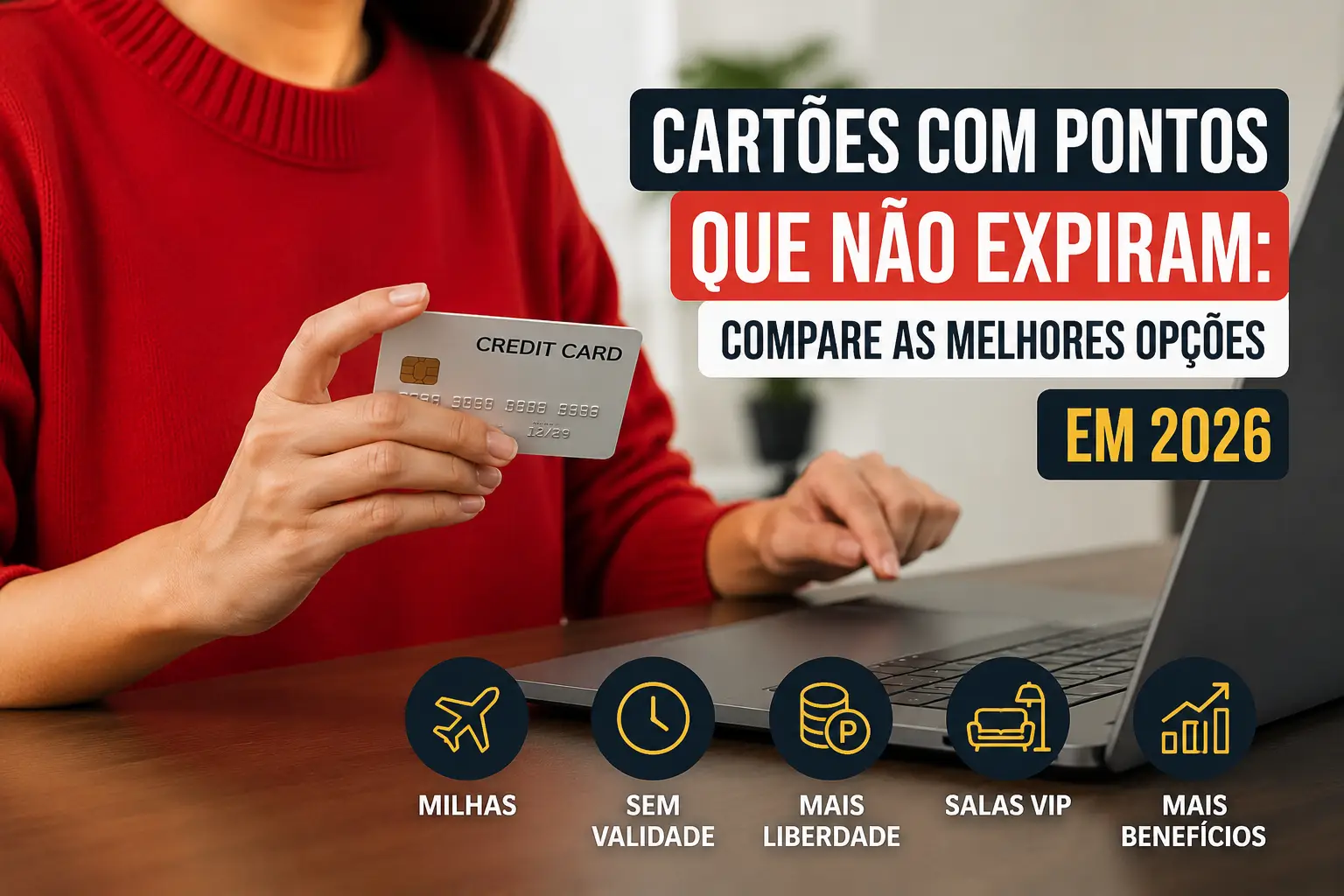 Cartões com pontos que não expiram em 2026 para comparar pontuação, milhas, salas VIP e benefícios.