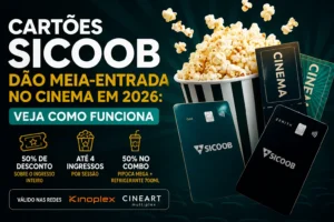 Cartões Sicoob com 50% de desconto em ingressos de cinema no Kinoplex e Cineart em 2026