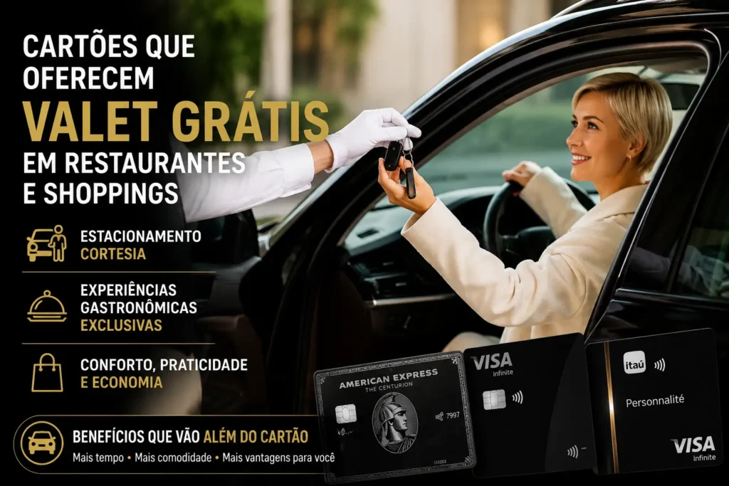 Cartões que oferecem valet grátis em restaurantes e shoppings em 2026