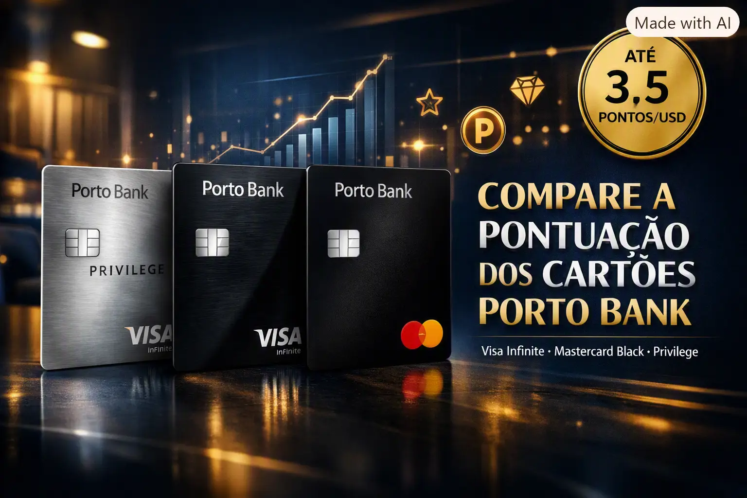 Compare a Pontuação dos Cartões Premium do Porto Bank em 2026 — Visa Infinite, Mastercard Black e Privilege
