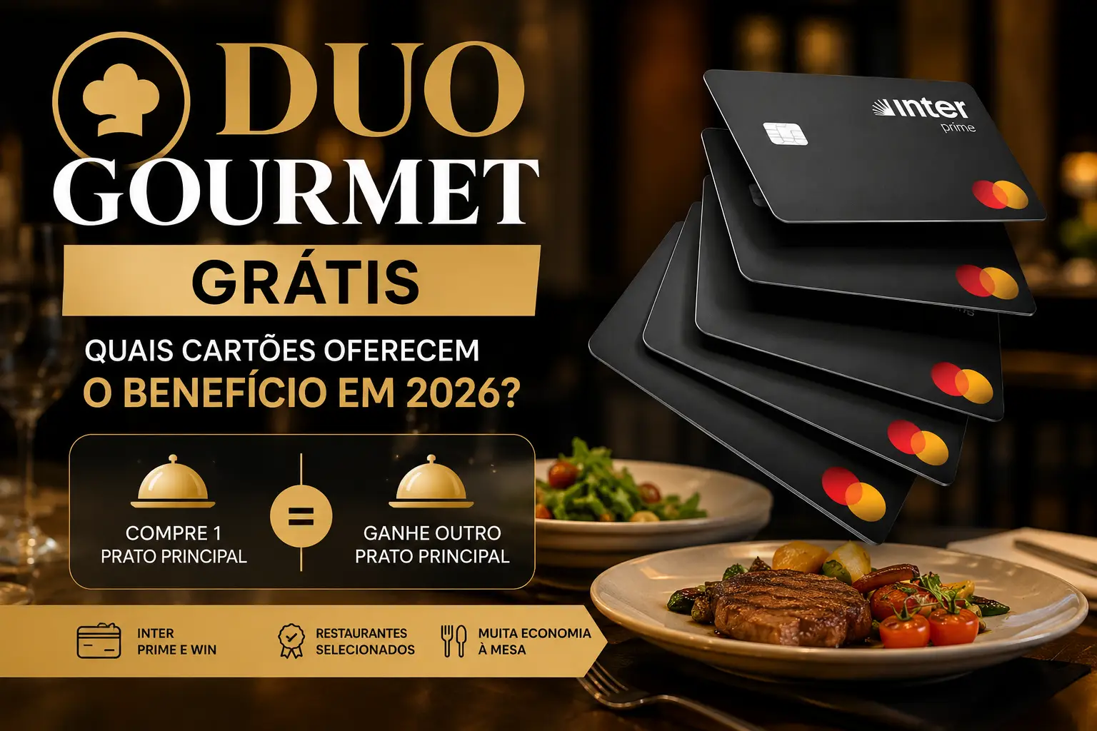 Duo Gourmet grátis em 2026 com cartões Inter Prime e benefício em restaurantes participantes