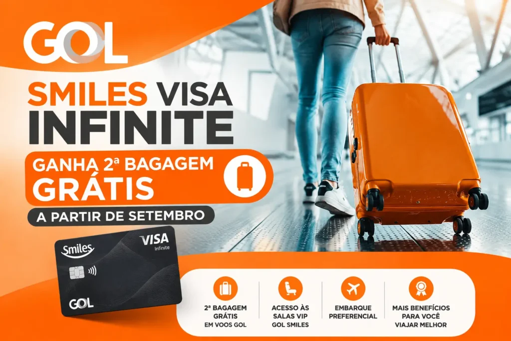 GOL Smiles Visa Infinite ganha segunda bagagem grátis em voos GOL a partir de setembro de 2026