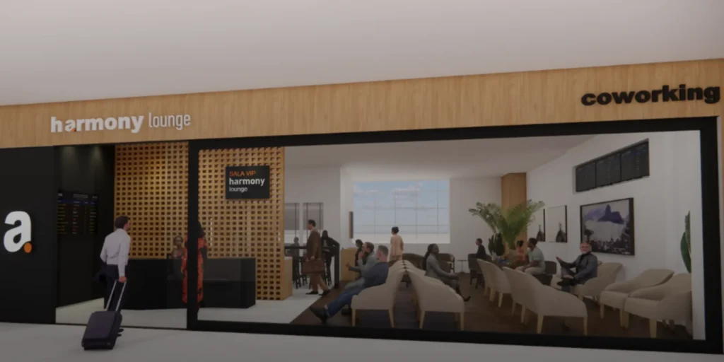 Harmony Lounge no Aeroporto Santos Dumont com sala VIP, coworking e área de descanso para passageiros