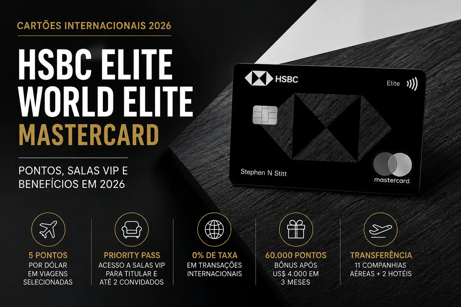 HSBC Elite World Elite Mastercard com pontos, Priority Pass e benefícios de viagem em 2026