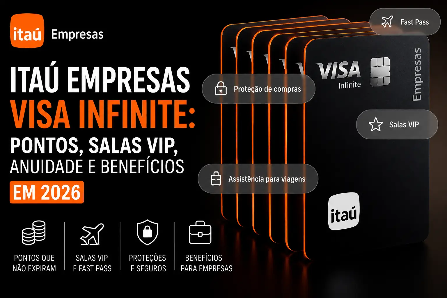 Itaú Empresas Visa Infinite com pontos, salas VIP, Fast Pass, proteções e benefícios para empresas em 2026
