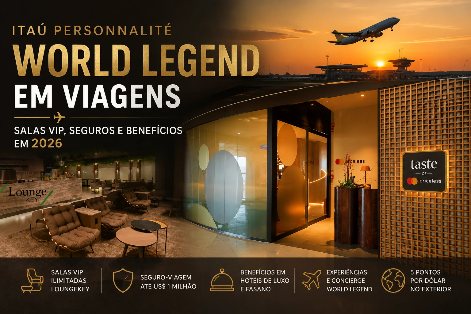 Itaú Personnalité World Legend em viagens com salas VIP, seguros e benefícios premium em 2026