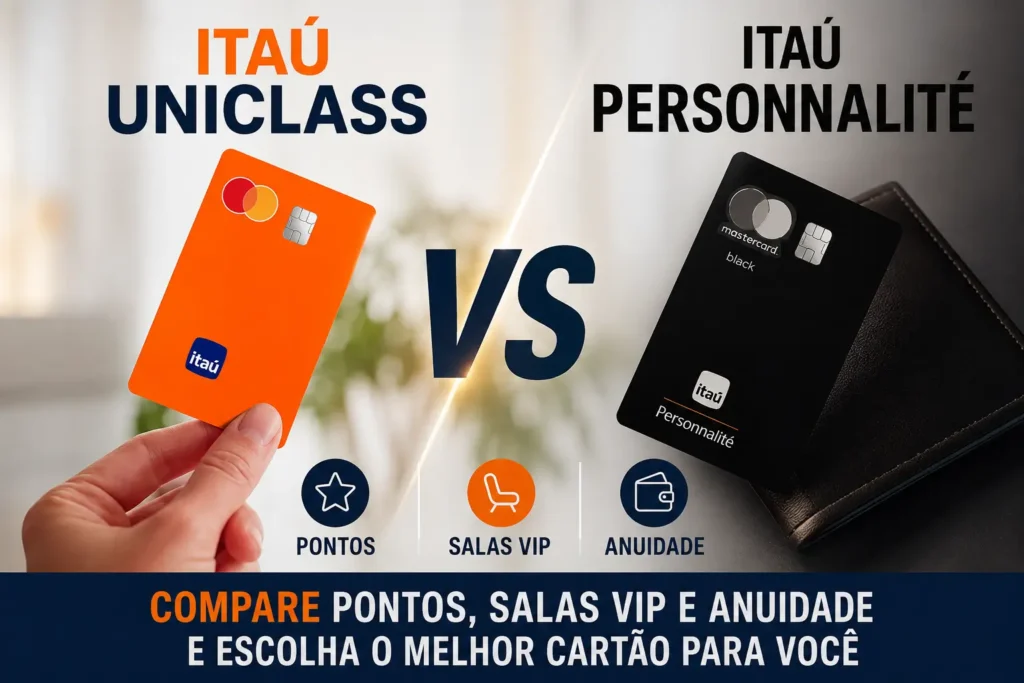 Itaú Uniclass vs Personnalité em comparação de pontos, salas VIP e anuidade em 2026
