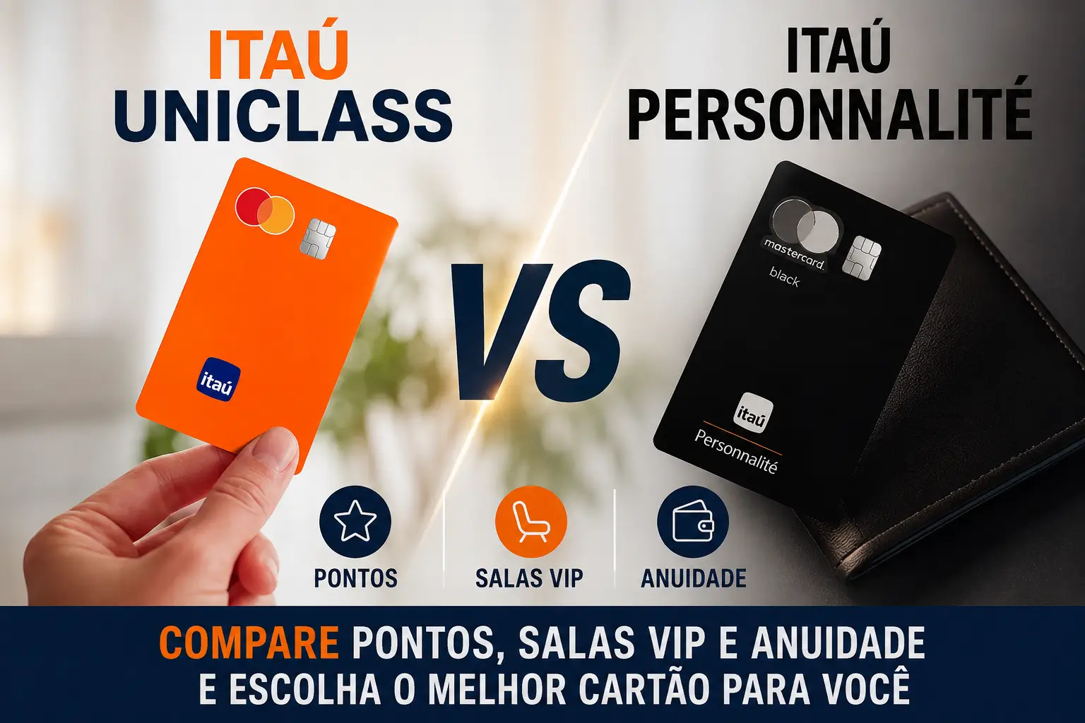 Itaú Uniclass vs Personnalité em comparação de pontos, salas VIP e anuidade em 2026