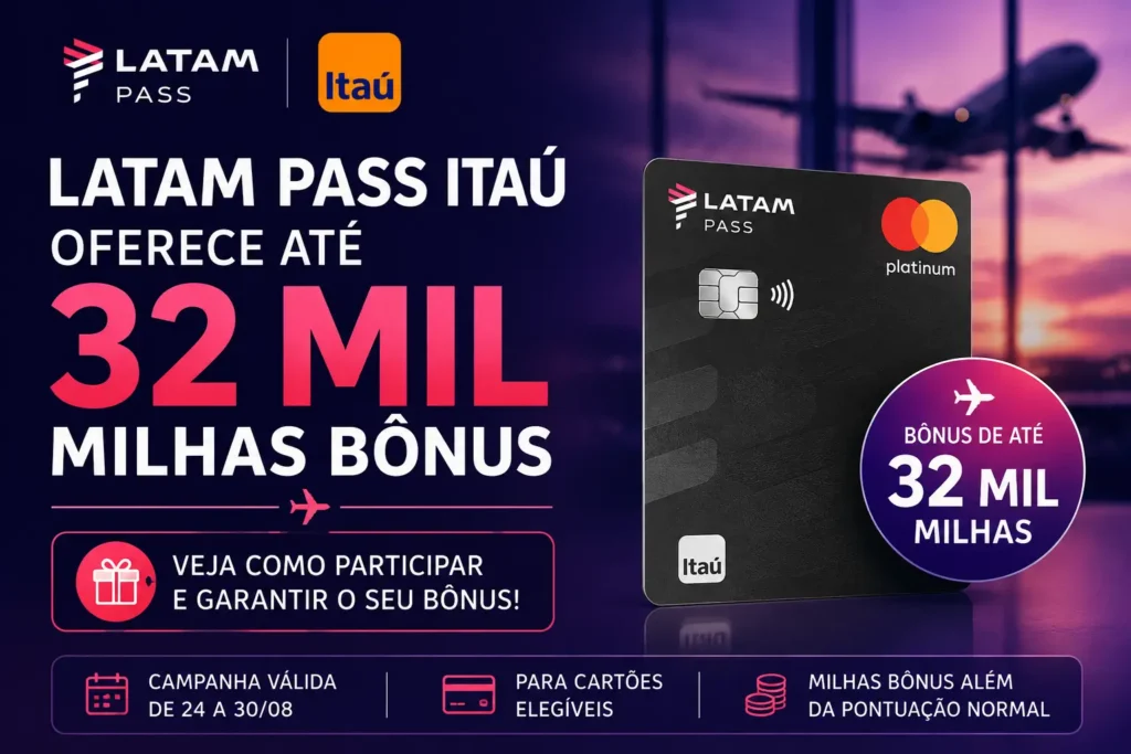 LATAM Pass Itaú oferece até 32 mil milhas bônus em promoção de 2026