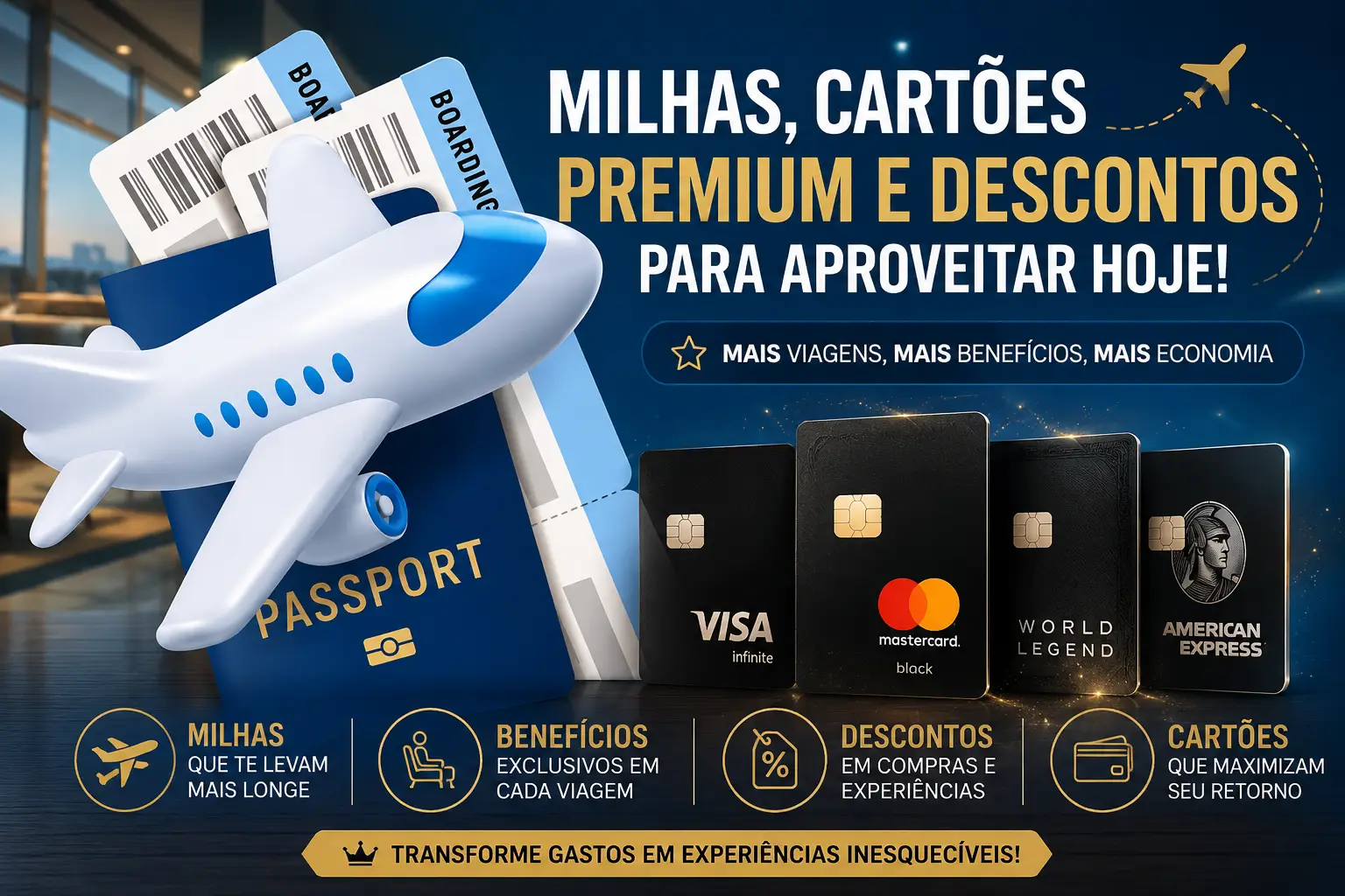 Milhas, cartões premium e descontos para aproveitar hoje em viagens, compras e experiências.