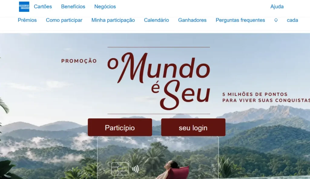 Promoção O Mundo é Seu Bradesco American Express com 5 milhões de pontos em prêmios