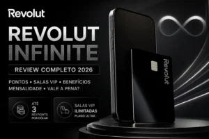 Revolut Infinite 2026 com até 3 RevPoints por dólar, salas VIP ilimitadas no plano Ultra e benefícios Visa Infinite.