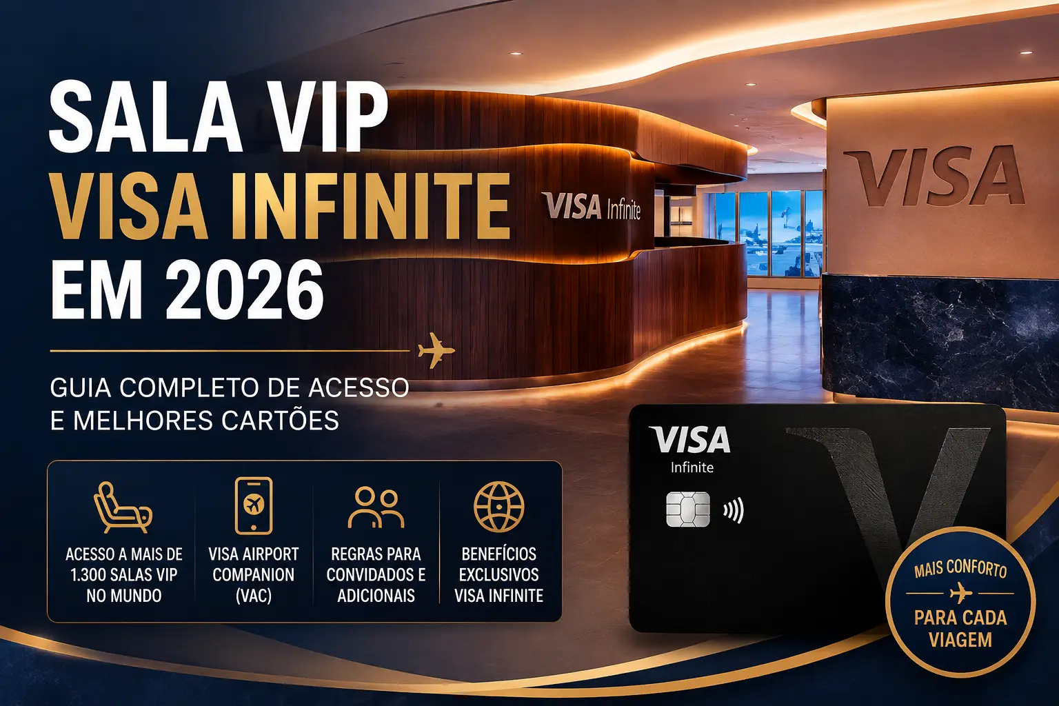 Sala VIP Visa Infinite em 2026 com guia de acesso, Visa Airport Companion e melhores cartões para acessar lounges.