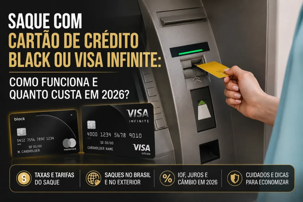 Saque com cartão de crédito Black ou Visa Infinite em caixa eletrônico no Brasil e exterior em 2026