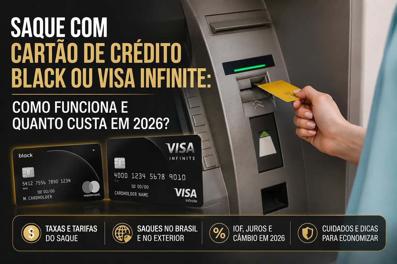 Saque com cartão de crédito Black ou Visa Infinite em caixa eletrônico no Brasil e exterior em 2026