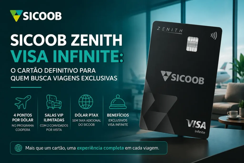 Sicoob Zenith Visa Infinite com salas VIP ilimitadas, Fast Pass e benefícios exclusivos para viagens em 2026