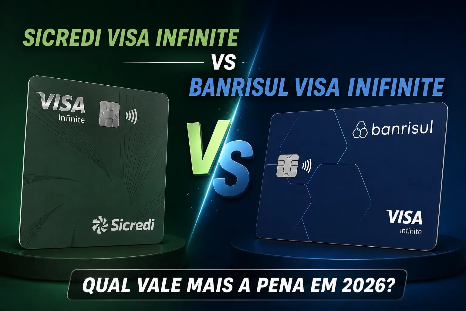 Comparativo entre os cartões Sicredi Visa Infinite e Banrisul Visa Infinite, destacando pontuação, anuidade, salas VIP, benefícios e qual oferece o melhor custo-benefício em 2026.